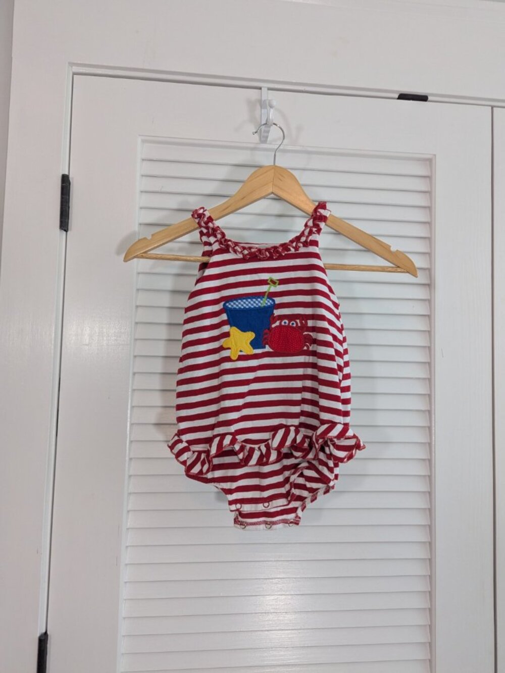 The Bailey Boys 18M Red Stripe Beach Crab Bubble Romper